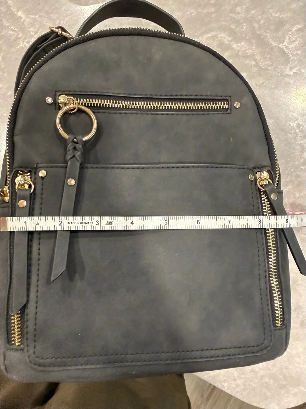 Black Faux Leather Mini Backpack Purse Gold Hardware